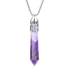 Gem Necklace Hexagonal Pointed Chakra Healing Crystal Quartz Pendant Necklace Stainless Steel Chain 18" Gift Box Packing 2024 - buy cheap