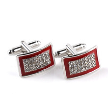 Fashion Luxury Red / Black Enamel Rhinestone Cufflinks High Quality Men's Business Shirt Cuff Link Buttons Classic Charm Jewelry 2024 - buy cheap