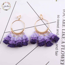Fashion Charm Large Circle Tassel Clip Earrings for Women Girl Wedding Party Bohemian Long Earring Jewelry Gift Wholesale 2024 - buy cheap