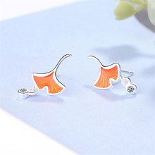 Nueva moda hermosa personalidad de epoxi 925 Plata de Ley plateado naranja hojas cristal mujeres Stud pendientes SE638 2024 - compra barato