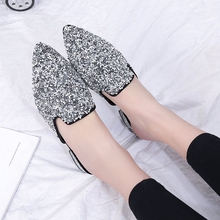 Silver crystal slippers women pointed toe bling bling rhinestone mules shoes european famous brand design square heel slides 2024 - buy cheap