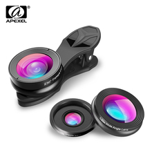 Объектив камеры APEXEL 3-в-1 с зажимом для телефона, комплект объективов для Android планшетов, ios и других смартфонов, объектив «рыбий глаз» + объектив «2 в 1» 2024 - купить недорого
