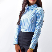 New 2018 Fashion Striped Button Casual Women tops and Blouses Long Sleeve Turn Down Collar Shirt Vintage OL Tops Female 2024 - buy cheap