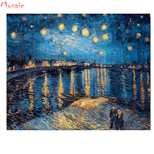 5d diamante, Mosaico Praça Cheia de Diamantes Bordados, noite Estrelada de Van Gogh Pintura Diamante do Ponto da Cruz personalizado foto Decoração Da Casa 2024 - compre barato
