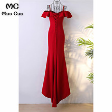 Elegant 2018 Red Mermaid Evening Dresses Long with Straps Elastic Satin Short Sleeves Formal Evening Party Dress for Women 2024 - buy cheap