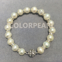 WEICOLOR 9-10mm White Natural Freshwater Pearl Bracelet With Shiny Crystal on Elastic Or Magnet Clasp. 2024 - buy cheap