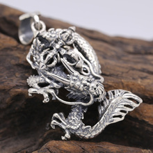 Colgante de dragón plateado hecho a mano, amuleto de la buena suerte, cruz de plata de ley vintage, 925 2024 - compra barato