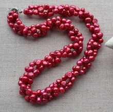 Joyas de perlas reales encantadoras, collar de perlas de agua dulce barroco rojo retorcido, collar de 6-7mm 18 pulgadas, joyería para fiesta y boda. 2024 - compra barato