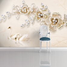 Papel de parede foto 3d personalizada, arte de cisne, joias, flor, vinil, à prova d'água, decoração de casa 2024 - compre barato