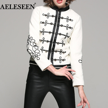 AELESEEN Women Wool Short coats 2021 Fall Winter Luxury Cord Embroidery Designer White outwear Button Coats New 2024 - buy cheap