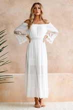 Женское летнее сексуальное кружевное повседневное пляжное платье с открытыми плечами, богемное белое длинное платье макси в стиле бохо для свадебвечерние НКИ, 2020 2024 - купить недорого
