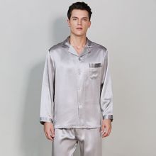 Conjunto de pijama de seda 100% auténtica para hombre, ropa de dormir de lujo, de manga larga, para todas las estaciones, 100% 2024 - compra barato