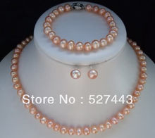 Wholesale free shipping >>8-9mm Pink Akoya Pearl Necklace Bracelet Earring Sets 2024 - buy cheap