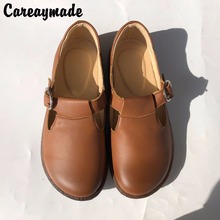 Careaymade-novo puro artesanal camada superior sapatos de couro genuíno, arte retro redondo boneca sapatos sen japonês, 4 cores 2024 - compre barato