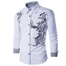 2019 New Men Shirt Plus Size Slim Fit Men Casual Shirt Spring Autumn Cotton Dragon Pattern Print White Men Long Sleeve Shirt 3XL 2024 - buy cheap