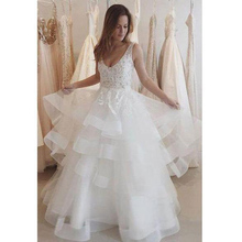 E JUE SHUNG White Lace Appliques Tiered Backless Wedding Dresses Open Back Bride Dresses Wedding Gowns robe de mariee 2024 - buy cheap