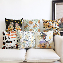 Decoración Para fiesta de Halloween, acuarela, calabaza, conejo, perro de dibujos animados, funda de cojín para sofá de algodón y lino, funda de cojín artística para Halloween 2024 - compra barato