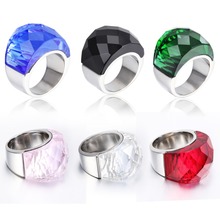Anel de cristal feminino, anel de cristal dourado 316l de aço inoxidável branco preto vermelho transparente com corte 2024 - compre barato