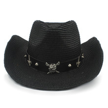 Women Men Straw Western Cowboy Hat With Roll Up Brim Jazz Sombrero Cap With Fashion Belt Size 56-58CM 2024 - buy cheap