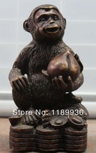 7" Chinese Fengshui Bronze Zodiac Year Monkey Peach Coin Yuanbao Wealth Statue 2024 - buy cheap