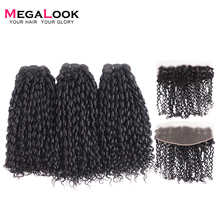 Бразильские волнистые пряди волос Megalook, пряди с фронтальным изгибом, волнистые пряди с кружевом, 100% человеческие волосы Remy 2024 - купить недорого