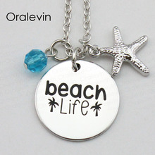 Hot Fashion BEACH LIFE Inspirational Hand Stamped Engraved Custom Charm Pendant Female Necklace Gift Jewelry,10Pcs/Lot, #LN1834 2024 - buy cheap