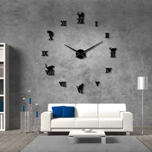 3D DIY Large Silent Quartz Wall Clock Modern Frameless Home Decor Cat Big Clock Mirror For Bedroom Room Kittens Kitty Decor 2024 - buy cheap