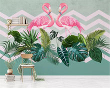 3d обои beibehang в скандинавском минималистичном стиле, Тропическое растение, фламинго, фон для телевизора, дивана, настенная бумага, роспись, украшение для гостиной 2024 - купить недорого
