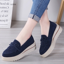 SLYXSH 2019 Spring Women Flat Platform Shoes Suede Leather Tassel Loafers Slip on Casual Shoes Women Moccasins Ladies Creepers 2024 - buy cheap