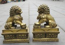 Китайский Regius Чистая латунь ворота дворца зло Фу Собака Животное Статуя Льва пара 2024 - купить недорого
