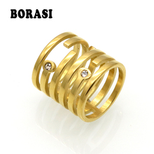Punk Rings Wholesale Gold Color Geometric 6 Round Wire Ring For Women CZ rhinestone Ring Bague Anelli Donna Anillos Mujer 2024 - buy cheap