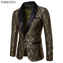 Gold Embroidery Jacquard Floral Blazer Men 2018 Fashion Notched Lapel Single Button Suit Blazer Jacket Men Wedding Costume Homme 2024 - buy cheap
