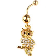 Surgical Steel Cute Animal Owl Dangle Navel Rings Gold Crystal Navel Bars Fashion Belly Button Ring Body Piercing Jewelry Gift 2024 - buy cheap