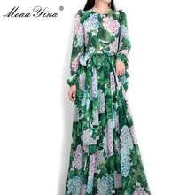 Moaayina-vestido longo de verão com estampa floral, maxi vestido feminino de manga comprida, casual, boêmio, festa, feriado, folhas, verde 2024 - compre barato