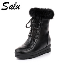 Salu 2020 new Women boots Winter Warm Snow Boots Ladies Sweet Style Mid Calf Botas Woman Round Toe Flat lace up Shoes 2024 - buy cheap