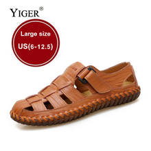 YIGER NEW Men's Sandals Genuine Leather Casual beach shoes Large size Sandals 38-48 Oxford soles Sandals Leisure non-slip  0061 2024 - buy cheap