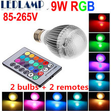 Free shipping 2 pcs/lot E27 RGB LED Lamp 9W AC110V 220V 85-265V led Bulb Lamp with Remote Control multiple colour led lighting 2024 - buy cheap