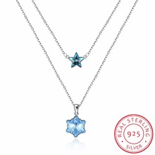 Lekani Trendy Crystals From Swarovski Snowflake Star Pendants Necklaces Real S925 Silver Double Chains Collier For Women Wedding 2024 - buy cheap