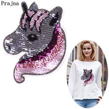 Prajna Unicorn Stickers Patches Reversible Change Color Sequins Patches For Clothing Cartoon Decoration Colorful Applique Jacket 2024 - buy cheap