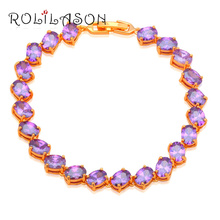 ROLILASON Elegant gift for Ladies Jewelry Purple Crystal zircon Golden Charm Bracelets Fashion jewelry TB847 2024 - buy cheap