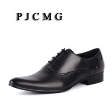 PJCMG New Fashion Comfortable Black/Brown/Red Genuine Leather Lace-Up Pointed Toe Flat Man Casual Classic Formal Dress Shoes 2024 - buy cheap