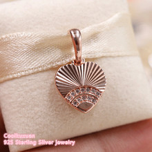Summer 100% 925 Sterling Silver Fan of Love Pendant, Rose colour & Clear CZ Beads Fit Original Pandora Charms Bracelet DIY 2024 - buy cheap
