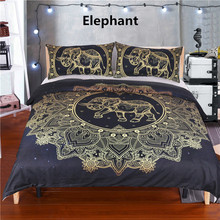 Conjunto de cama de elefante africano 3 pçs, capa de edredom, boho, mandala, flor dourada, étnica, deus indiano, ganesha, símbolo indiano 2024 - compre barato