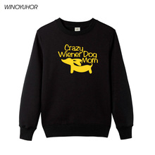 Louco wiener cão mãe impresso sweatshirts feminino inverno engraçado dachshund hoodies senhoras manga longa o-pescoço velo topos 2024 - compre barato