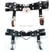 Punk Gothic Handmade Leather Fashion Lockable Key Double Heart Spikes Studded Leg Garter Belt Thigh Suspender Harness 2024 - buy cheap