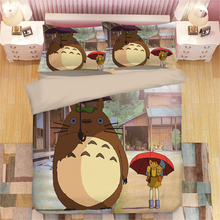 Lovely Totoro Bedding Set Kids Colorful Cartoon Duvet Cover Set Umbrella Print Quilt Cover King Queen Bedclothes Pillowcase 3Pcs 2024 - buy cheap