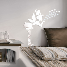Novidade adesivo de parede acrílico desenho animado anjo menina espelho de parede decoração de parede para tv decoração de sala de estar adesivos de parede arte diy 2024 - compre barato