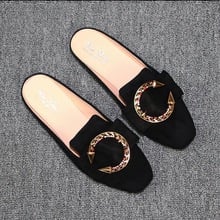 Spring Summer Square Toe Flat Woman Slippers Slip On Half Shoes Loafers Mules Flip Flops plus size 31-44 2024 - buy cheap