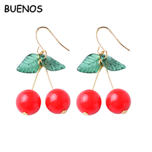 Pendientes de cerezas pequeñas para mujer, pendientes de cerezas de fruta dulce, estilo coreano, a la moda, bonitos, rojos, BUENOS 2024 - compra barato