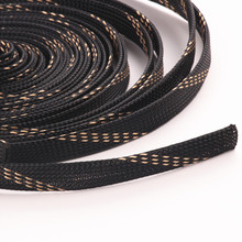Изоляционные плетеные кабельные муфты 10 м 15 мм черные + золотые защитные полиэтиленовые нейлоновые высокоплотные расширяющиеся плетеные кабельные муфты 2024 - купить недорого